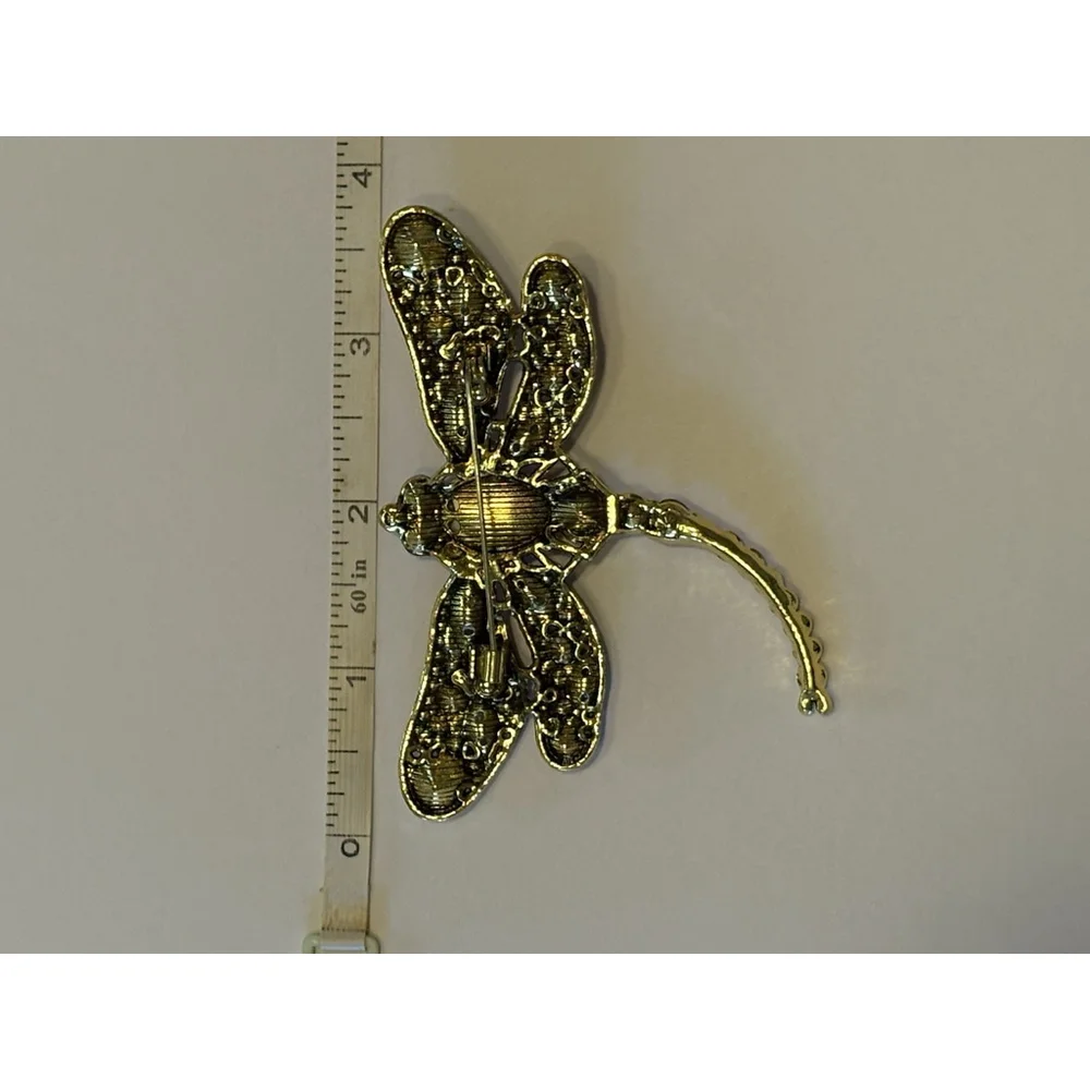 Vintage Dragonfly Brooch Ruby Glass Metal Grandma Whimsy Fairy Garden